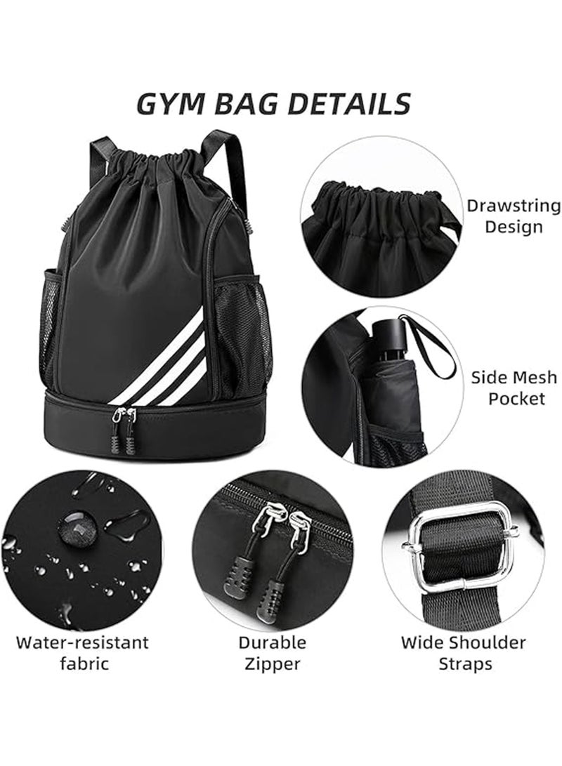 Jamal Sports Backpacks Large Capacity, Drawstring Gym Bag for Men, Gym, Drawstring Lightweight and Waterproof, Making Your Trip More Convenient, Black - Image 4